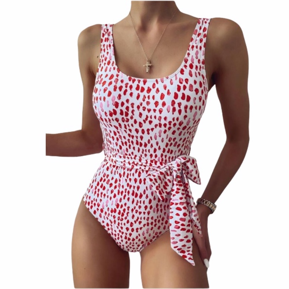 One Piece Belted Swimsuit Bikini Art Graphic Small